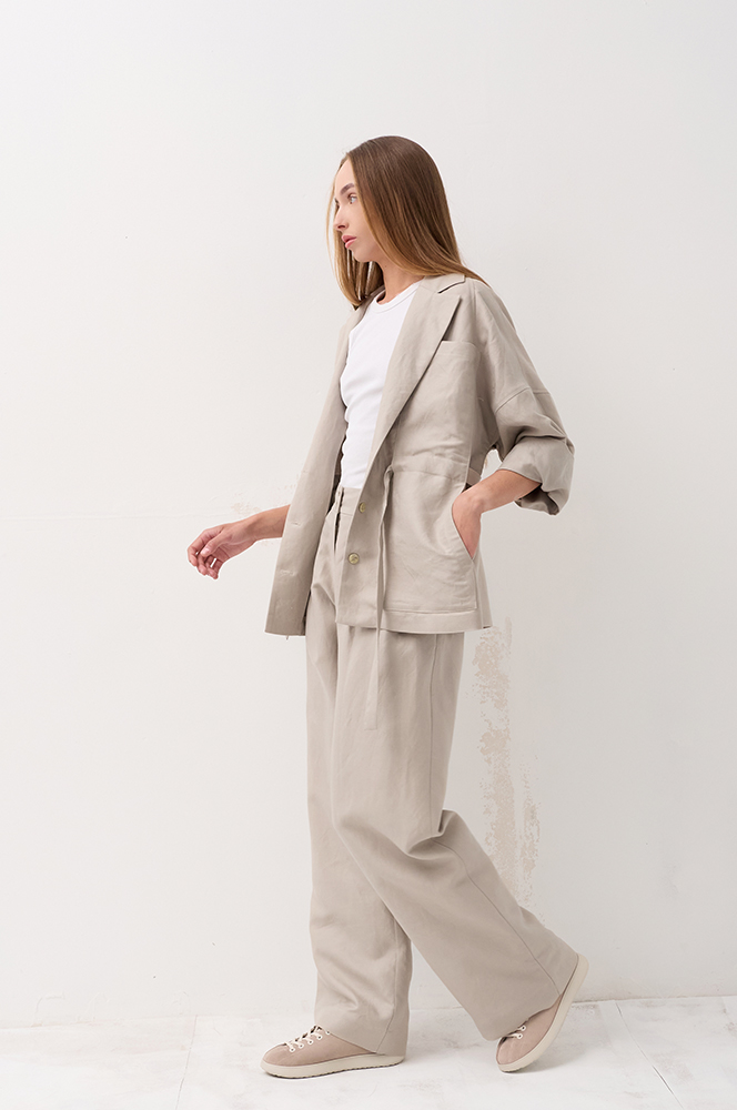 Сет лляний жакет зі штанами пісок (ЖА 15+БР 78)